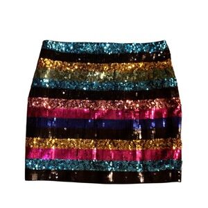 Express Vibrant Sequin Striped Mini Skirt